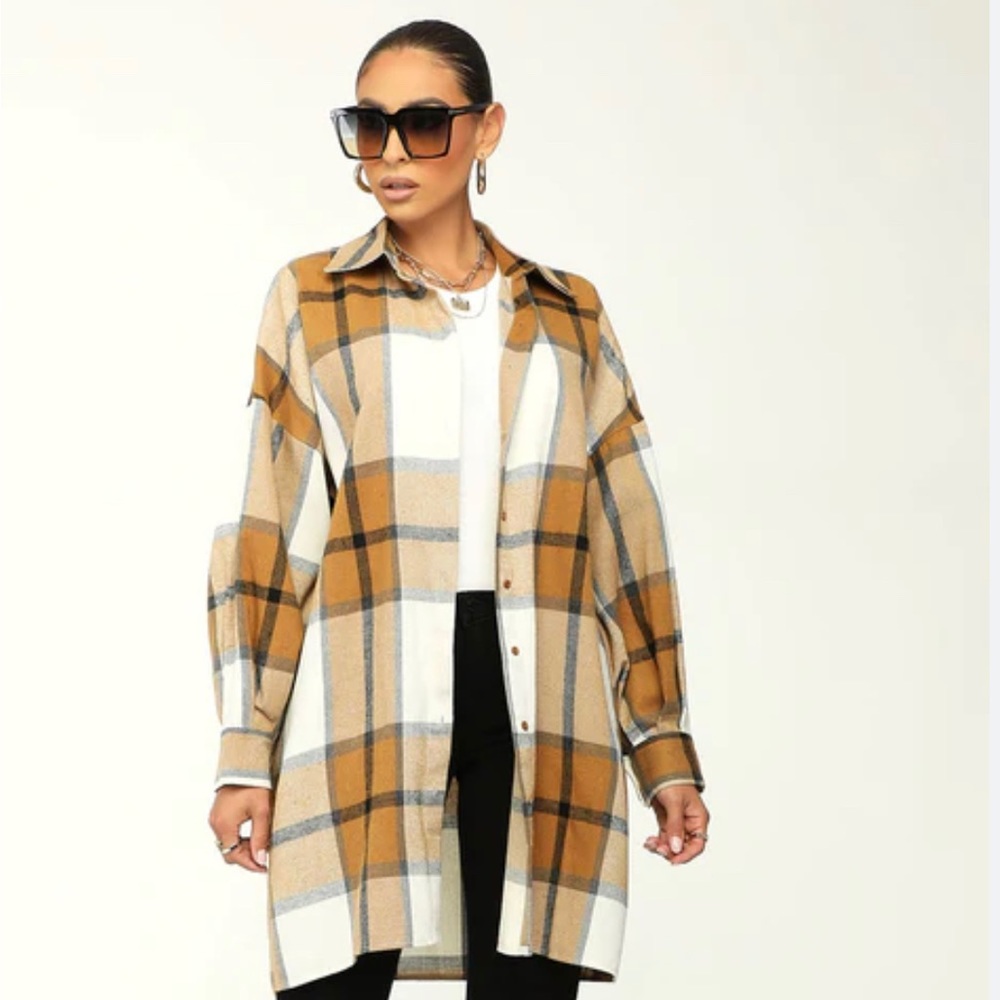 Fall Favorites! Women's Classic long Woolen Button Down Plaid with Pockets